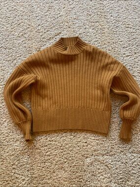 Zaful Mustard Ribbed Cropped Sweater Crewneck Women’s Knit Pullover Top